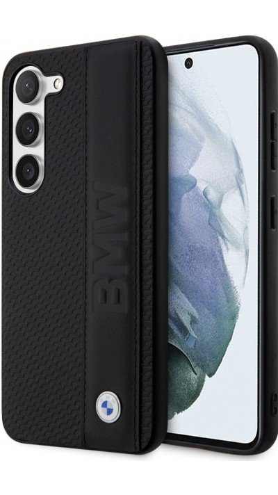 Coque Samsung Galaxy S23+ - BMW Signature Collection avec bandeau en cuir véritable et logo métallique - Noir