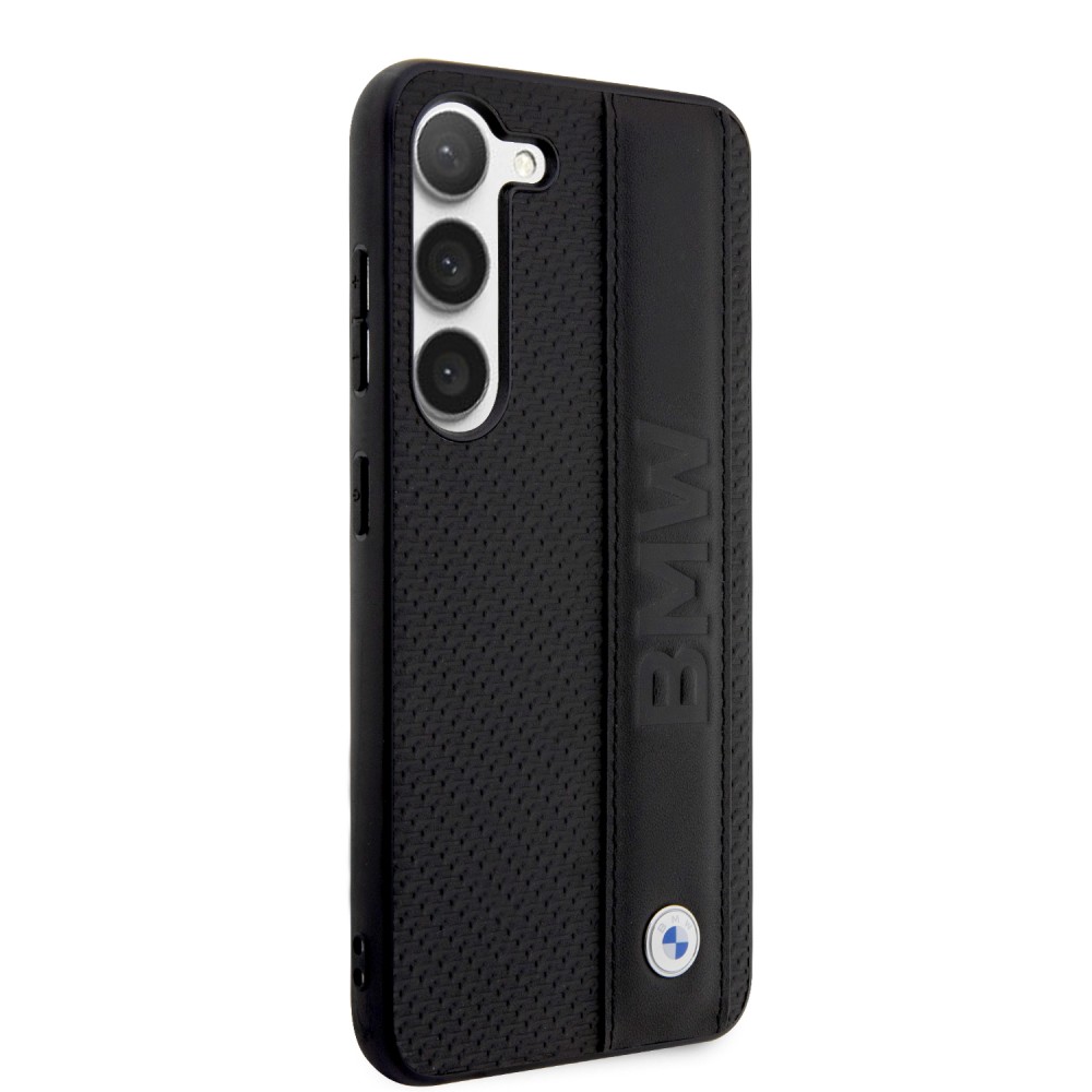 Coque Samsung Galaxy S23+ - BMW Signature Collection avec bandeau en cuir véritable et logo métallique - Noir