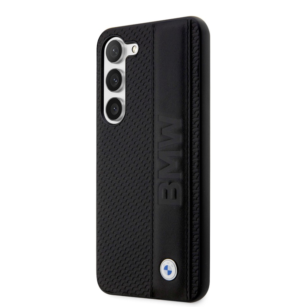 Coque Samsung Galaxy S23+ - BMW Signature Collection avec bandeau en cuir véritable et logo métallique - Noir
