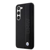 Coque Samsung Galaxy S23+ - BMW Signature Collection avec bandeau en cuir véritable et logo métallique - Noir