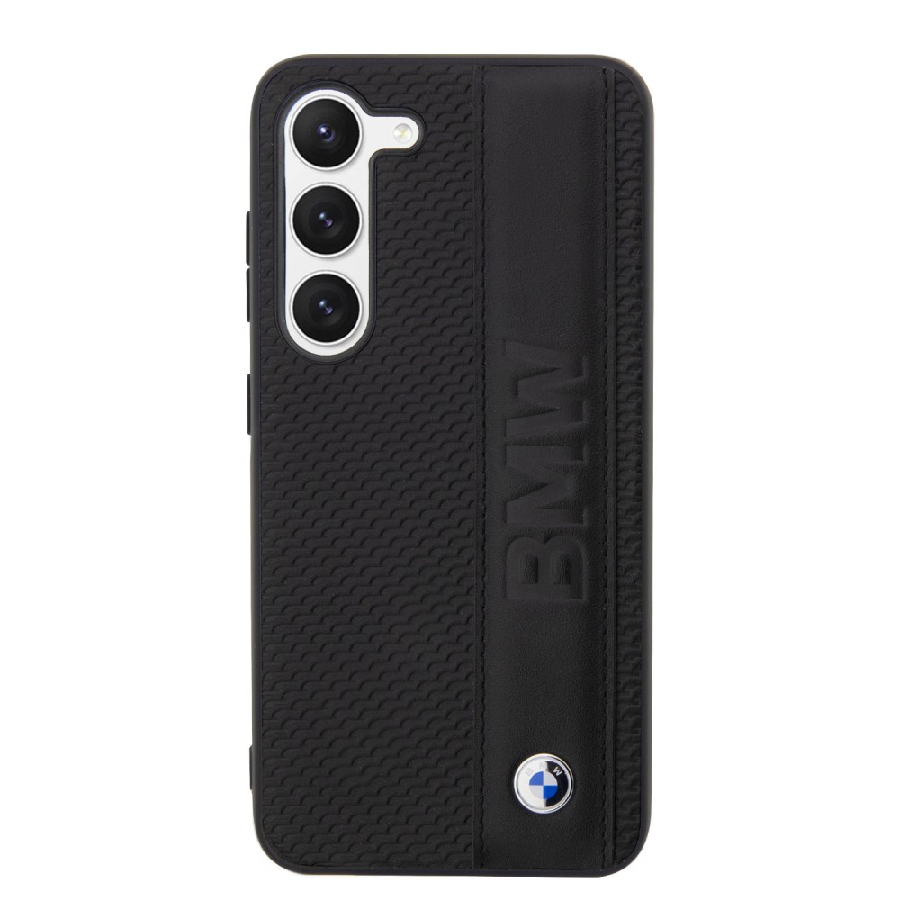 Coque Samsung Galaxy S23+ - BMW Signature Collection avec bandeau en cuir véritable et logo métallique - Noir