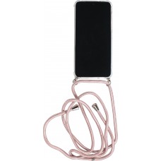 Coque Samsung Galaxy S23 Ultra - Gel transparent avec lacet or - Rose