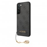 Coque Samsung Galaxy A55 5G - Guess toile similicuir monogramme logo métallique doré avec pendentif charm - Noir