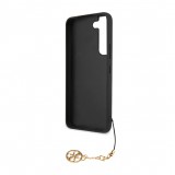 Coque Samsung Galaxy A55 5G - Guess toile similicuir monogramme logo métallique doré avec pendentif charm - Noir