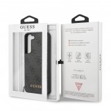 Coque Samsung Galaxy A55 5G - Guess toile similicuir monogramme logo métallique doré avec pendentif charm - Noir
