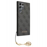 Coque Samsung Galaxy S23 Ultra - Guess toile similicuir monogramme logo métallique doré avec pendentif charm - Noir