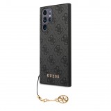 Coque Samsung Galaxy S23 Ultra - Guess toile similicuir monogramme logo métallique doré avec pendentif charm - Noir