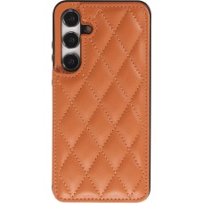 Coque Samsung Galaxy S24+ - Etui en silicone avec surface en similicuir et porte-monnaie pliable - Brun