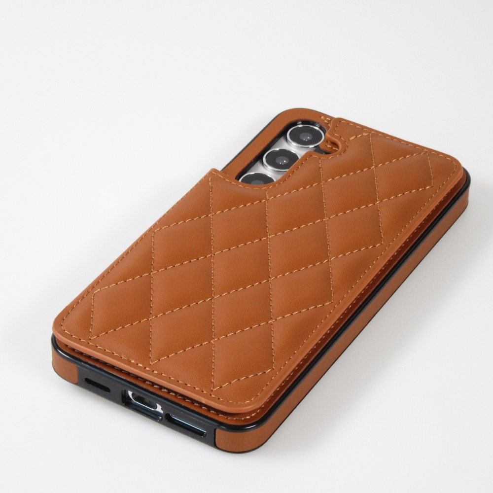 Coque Samsung Galaxy S24+ - Etui en silicone avec surface en similicuir et porte-monnaie pliable - Brun