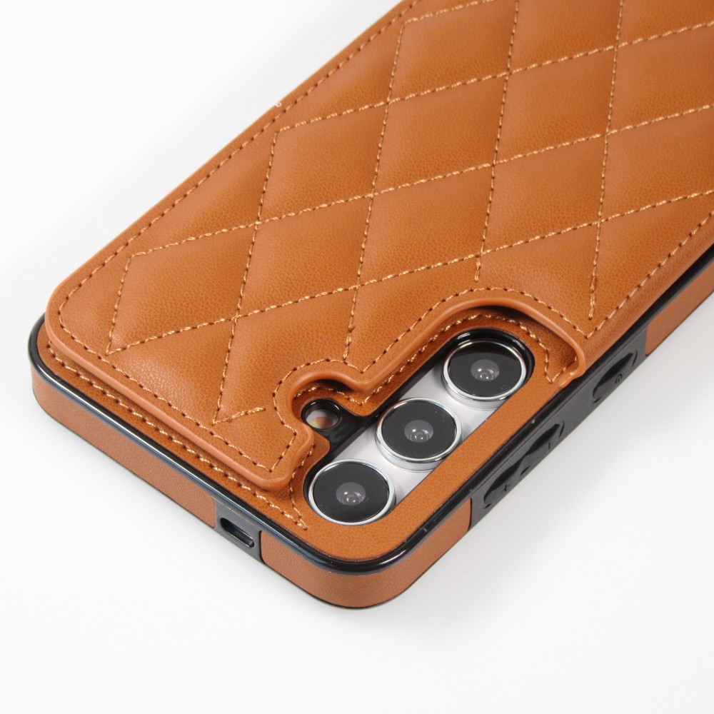 Coque Samsung Galaxy S24+ - Etui en silicone avec surface en similicuir et porte-monnaie pliable - Brun