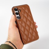 Coque Samsung Galaxy S24+ - Etui en silicone avec surface en similicuir et porte-monnaie pliable - Brun