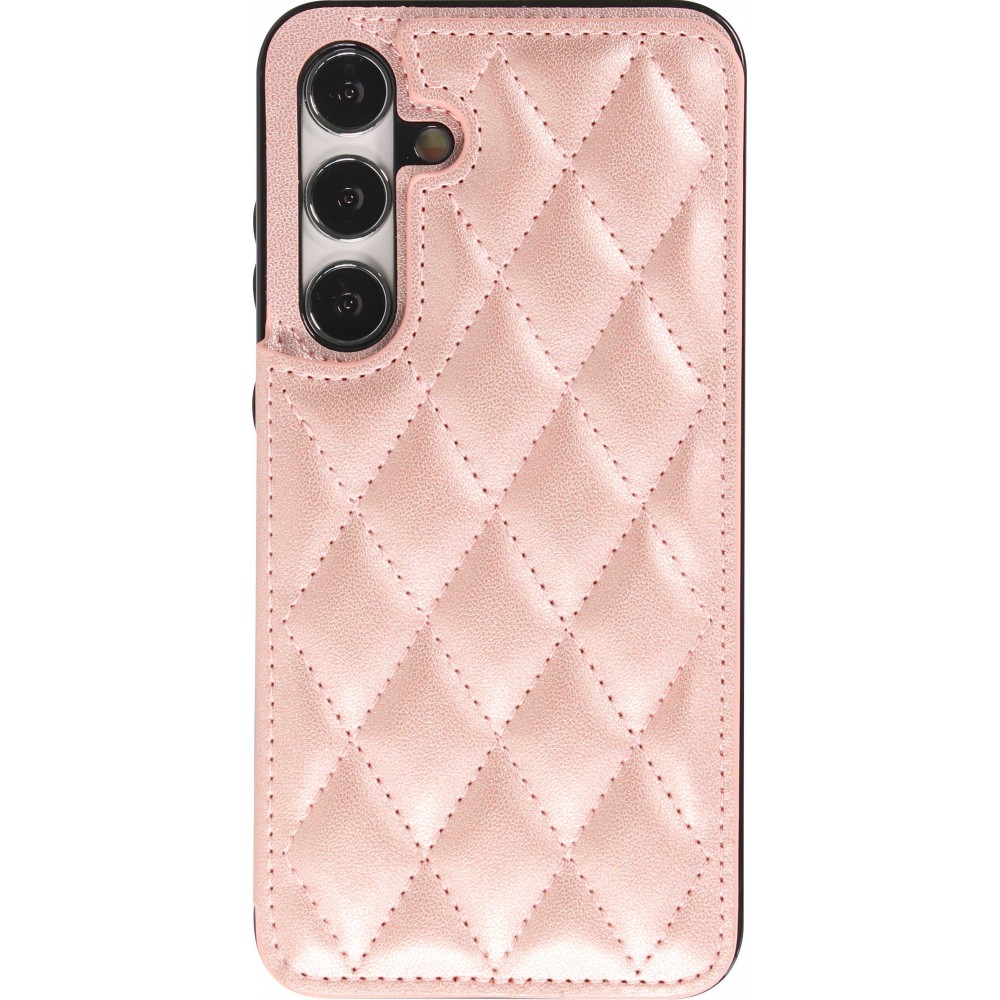 Coque Samsung Galaxy S24+ - Etui en silicone avec surface en similicuir et porte-monnaie pliable - Rose
