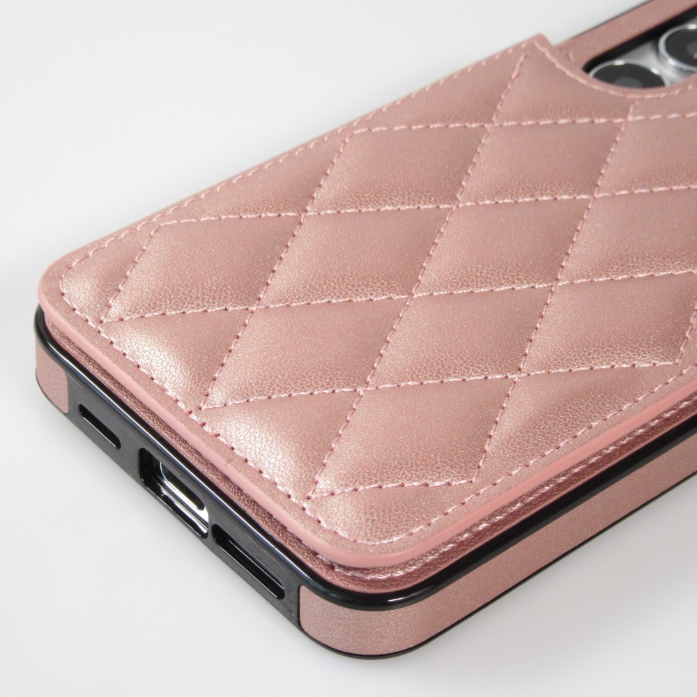 Coque Samsung Galaxy S24+ - Etui en silicone avec surface en similicuir et porte-monnaie pliable - Rose