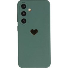 Coque Samsung Galaxy S24+ - Silicone Mat Coeur doré - Vert foncé