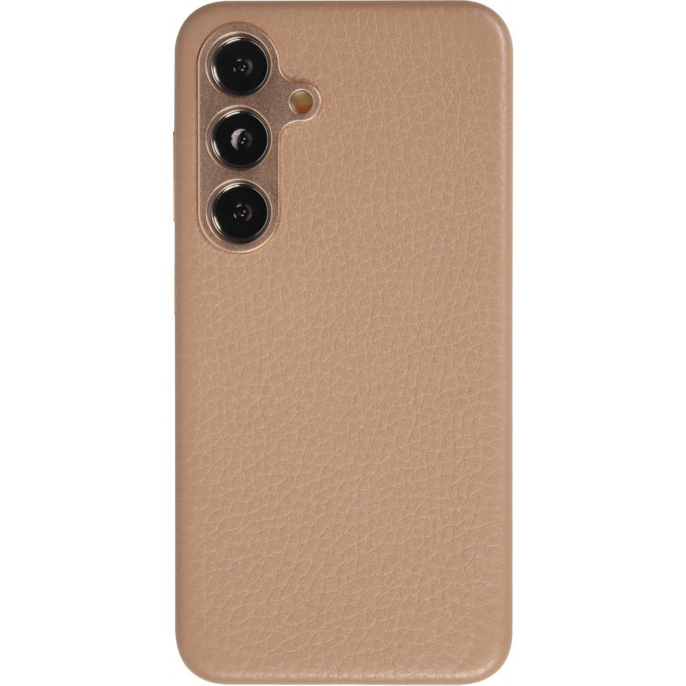 Coque Samsung Galaxy S24 - Cuir de veau luxe grainé intégral avec boutons métalliques et MagSafe - Beige