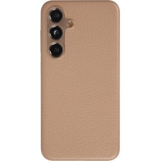 Coque Samsung Galaxy S24 - Cuir de veau luxe grainé intégral avec boutons métalliques et MagSafe - Beige