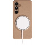 Coque Samsung Galaxy S24 - Cuir de veau luxe grainé intégral avec boutons métalliques et MagSafe - Beige