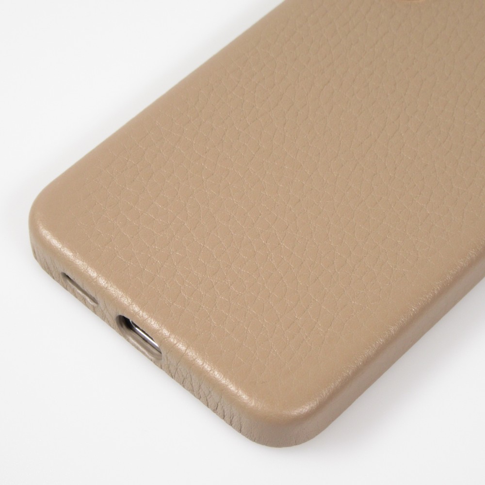 Coque Samsung Galaxy S24 - Cuir de veau luxe grainé intégral avec boutons métalliques et MagSafe - Beige