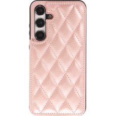 Coque Samsung Galaxy S24 - Etui en silicone avec surface en similicuir et porte-monnaie pliable - Rose