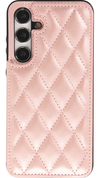 Galaxy S24 Case H&uuml;lle - Silikon case mit Kunstleder Oberfl&auml;che und aufklappbarem Portemonnaie - Rosa