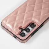 Coque Samsung Galaxy S24 - Etui en silicone avec surface en similicuir et porte-monnaie pliable - Rose