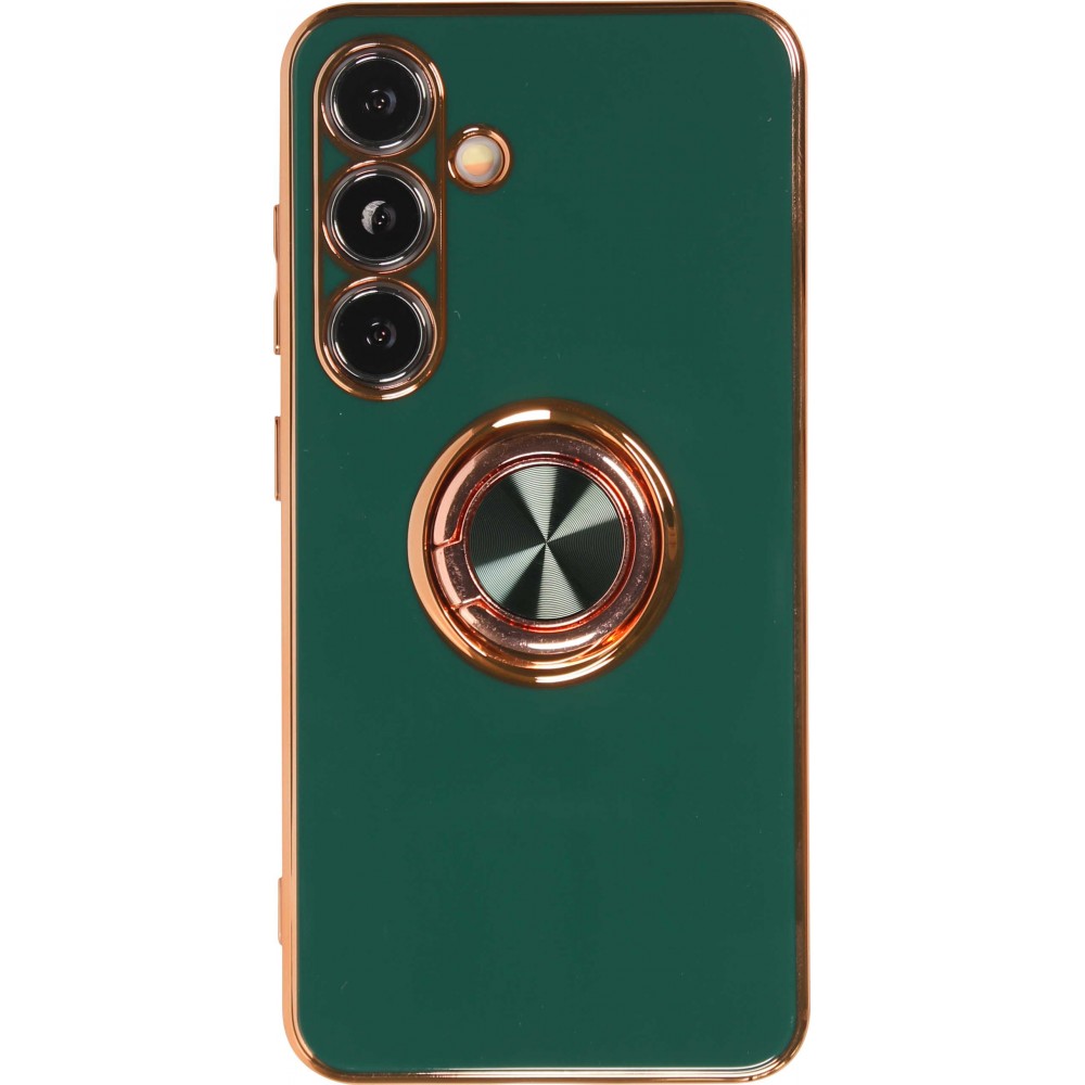 Coque Samsung Galaxy S25+ - Gel Bronze avec anneau - Vert foncé