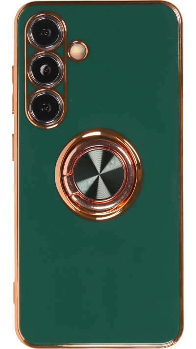 Coque Samsung Galaxy S24 - Gel Bronze avec anneau - Vert foncé