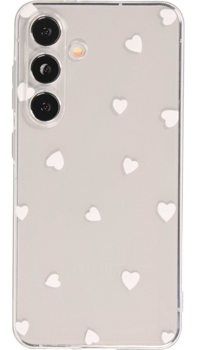 Coque Samsung Galaxy S24 - Gel petit coeur transparent - Blanc