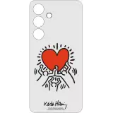 Galaxy S24 Case Hülle - Samsung Keith Haring Abbildung Herz und Rand Silikon weiss - Weiss
