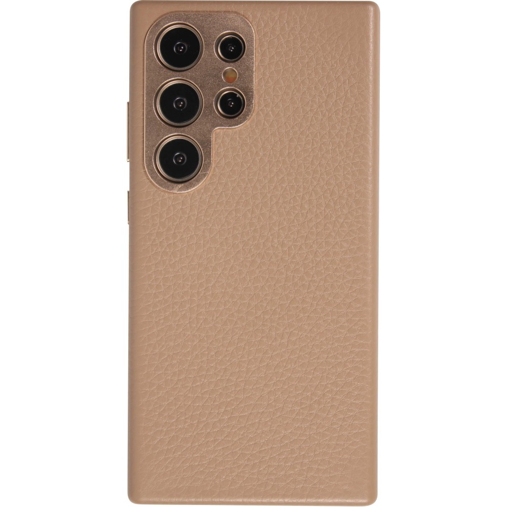 Galaxy S24 Ultra Case Hülle - Vollständig genarbtes Luxuskalbsleder mit Metallknöpfen und MagSafe - Beige