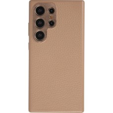 Galaxy S24 Ultra Case Hülle - Vollständig genarbtes Luxuskalbsleder mit Metallknöpfen und MagSafe - Beige