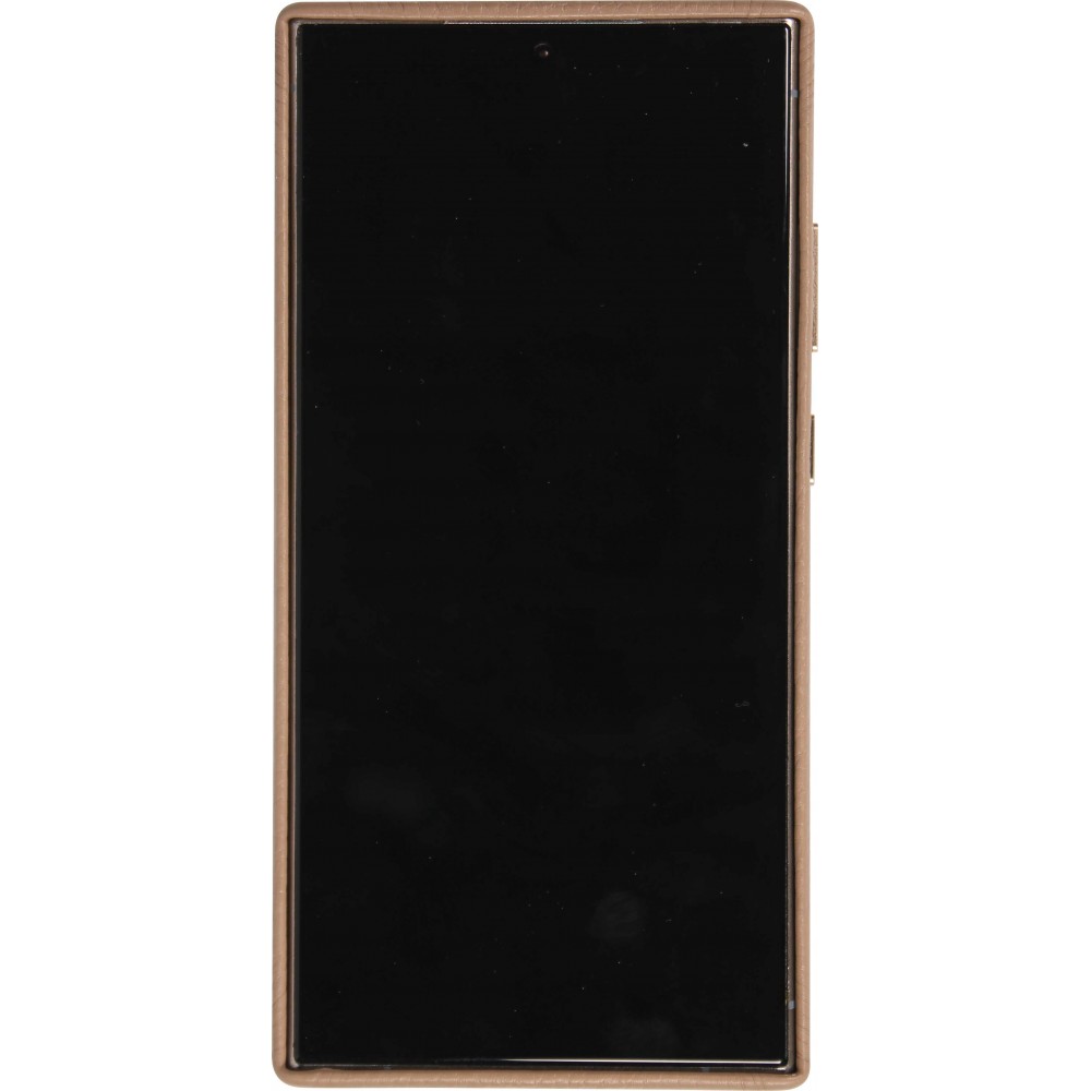 Galaxy S24 Ultra Case Hülle - Vollständig genarbtes Luxuskalbsleder mit Metallknöpfen und MagSafe - Beige