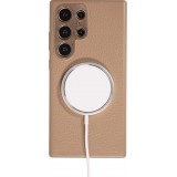 Galaxy S24 Ultra Case Hülle - Vollständig genarbtes Luxuskalbsleder mit Metallknöpfen und MagSafe - Beige