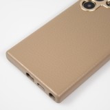 Galaxy S24 Ultra Case Hülle - Vollständig genarbtes Luxuskalbsleder mit Metallknöpfen und MagSafe - Beige