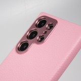 Coque Samsung Galaxy S24 Ultra - Cuir de veau luxe grainé intégral avec boutons métalliques et MagSafe - Rose