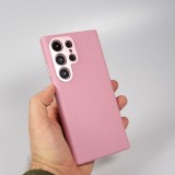 Coque Samsung Galaxy S24 Ultra - Cuir de veau luxe grainé intégral avec boutons métalliques et MagSafe - Rose