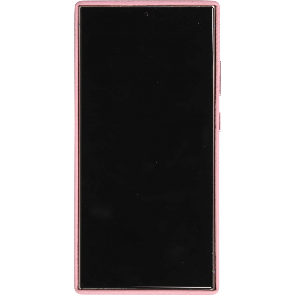 Coque Samsung Galaxy S24 Ultra - Cuir de veau luxe grainé intégral avec boutons métalliques et MagSafe - Rose