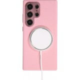 Coque Samsung Galaxy S24 Ultra - Cuir de veau luxe grainé intégral avec boutons métalliques et MagSafe - Rose