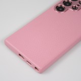 Coque Samsung Galaxy S24 Ultra - Cuir de veau luxe grainé intégral avec boutons métalliques et MagSafe - Rose