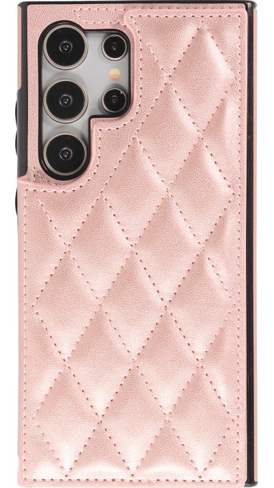 Galaxy S24 Ultra Case H&uuml;lle - Silikon case mit Kunstleder Oberfl&auml;che und aufklappbarem Portemonnaie - Rosa