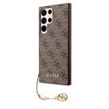 Coque Samsung Galaxy S23 Ultra - Guess toile similicuir monogramme logo métallique doré avec pendentif charm - Brun