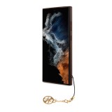 Coque Samsung Galaxy S23 Ultra - Guess toile similicuir monogramme logo métallique doré avec pendentif charm - Brun