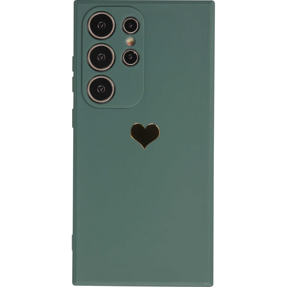 Coque Samsung Galaxy S24 Ultra - Silicone Mat Coeur doré - Vert foncé