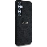 Coque Samsung Galaxy S25 - Guess monogramme similicuir avec MagSafe intégré et logo doré - Noir