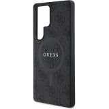 Coque Samsung Galaxy S25 Ultra - Guess monogramme similicuir avec MagSafe intégré et logo doré - Noir