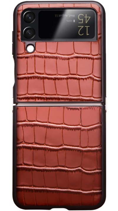 Coque Samsung Galaxy Z Flip4 - Croco Qialino cuir véritable - Brun Coque Samsung Galaxy Z Flip4 - Croco Qialino cuir véritable - Brun