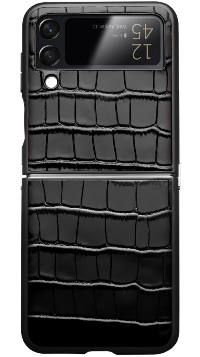 Coque Samsung Galaxy Z Flip4 - Croco Qialino cuir véritable - Noir Coque Samsung Galaxy Z Flip4 - Croco Qialino cuir véritable - Noir