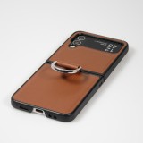 Coque Samsung Galaxy Z Flip4 - Design en cuir avec anneau de support - Brun