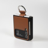 Coque Samsung Galaxy Z Flip4 - Design en cuir avec anneau de support - Brun