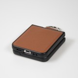 Coque Samsung Galaxy Z Flip4 - Design en cuir avec anneau de support - Brun